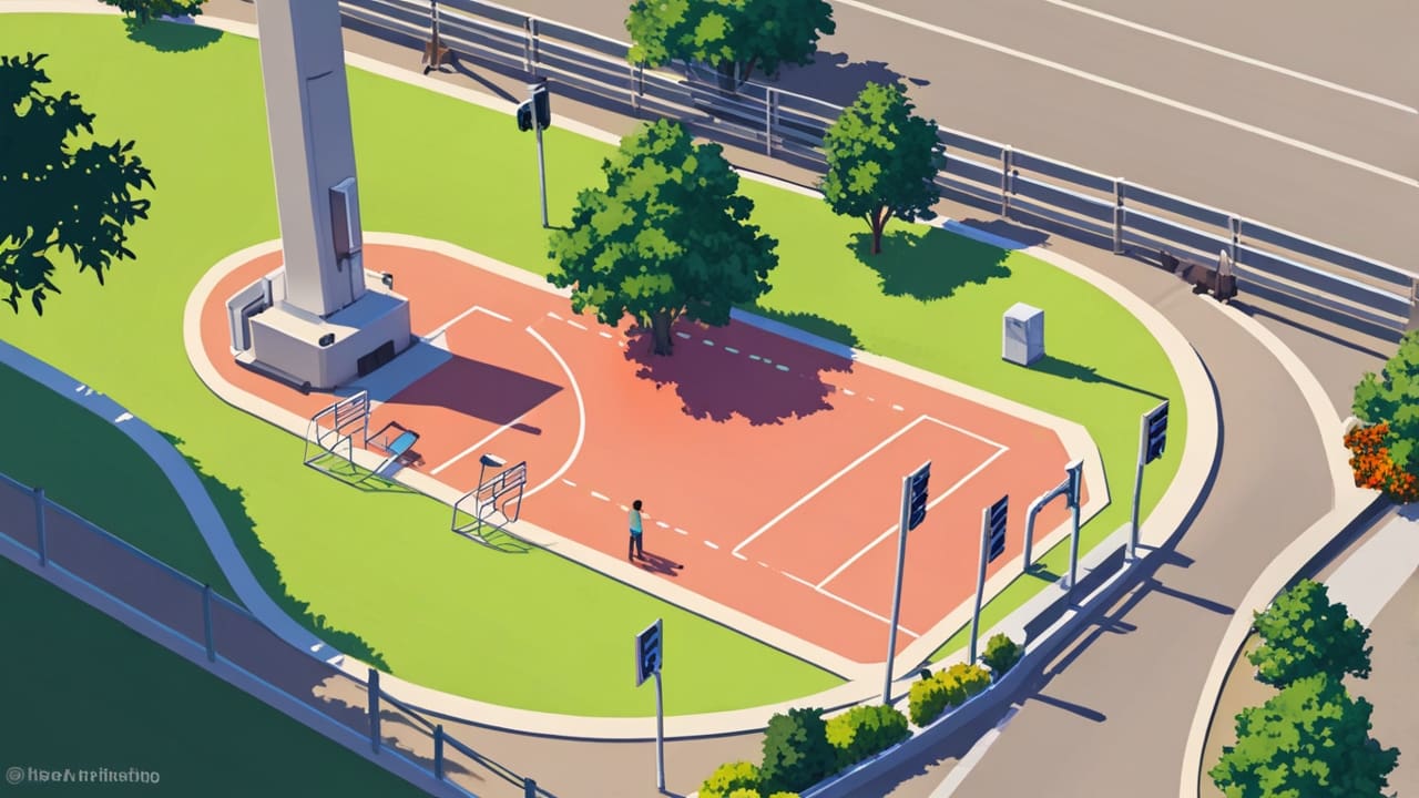 Vista aérea de un complejo tecnológico moderno con pabellones feriales.