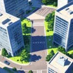 Edificios modernos de un parque empresarial desde una perspectiva aérea