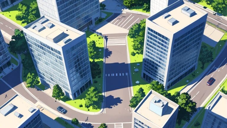 Edificios modernos de un parque empresarial desde una perspectiva aérea