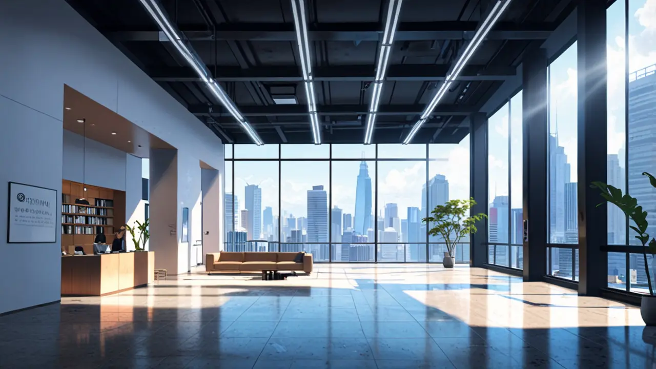 Oficinas modernas en una ciudad con un enfoque en tecnología y startups