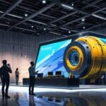 Exposición moderna de tecnología minera en un pabellón de innovación