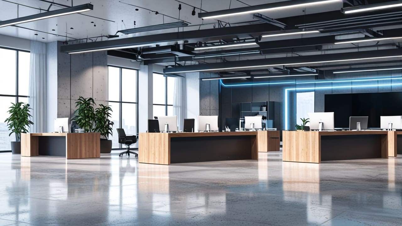 Oficinas modernas con tecnología acuícola en el mostrador