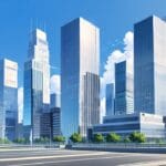 Ciudad moderna con edificios sostenibles y tecnología avanzada