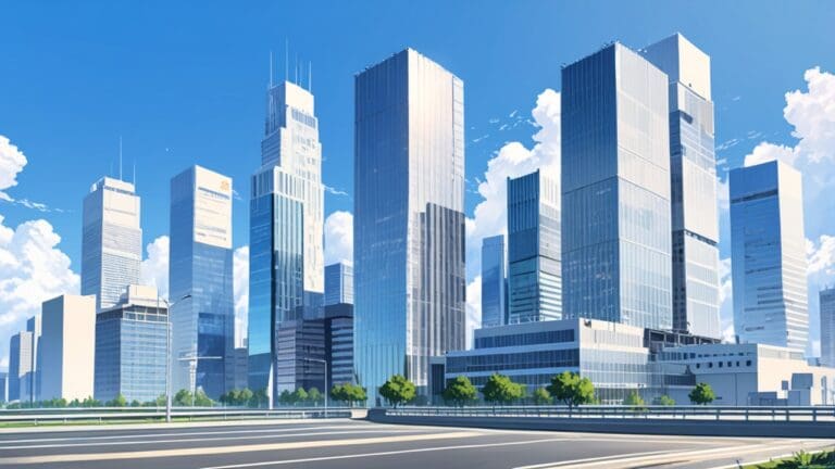 Ciudad moderna con edificios sostenibles y tecnología avanzada