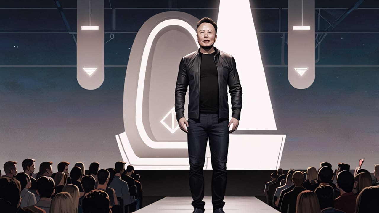 Elon Musk en una conferencia de prensa en un entorno corporativo tecnológico