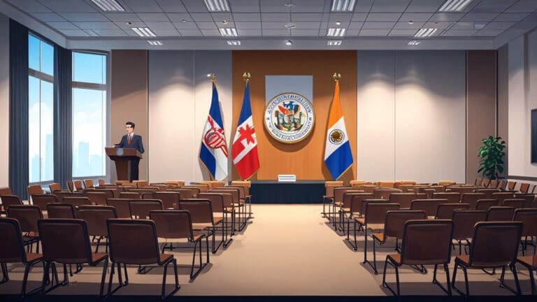 Reunión diplomática entre ejecutivos en una sala de conferencias moderna