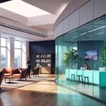 Oficina moderna con ambiente tecnológico y pantallas digitales en Londres