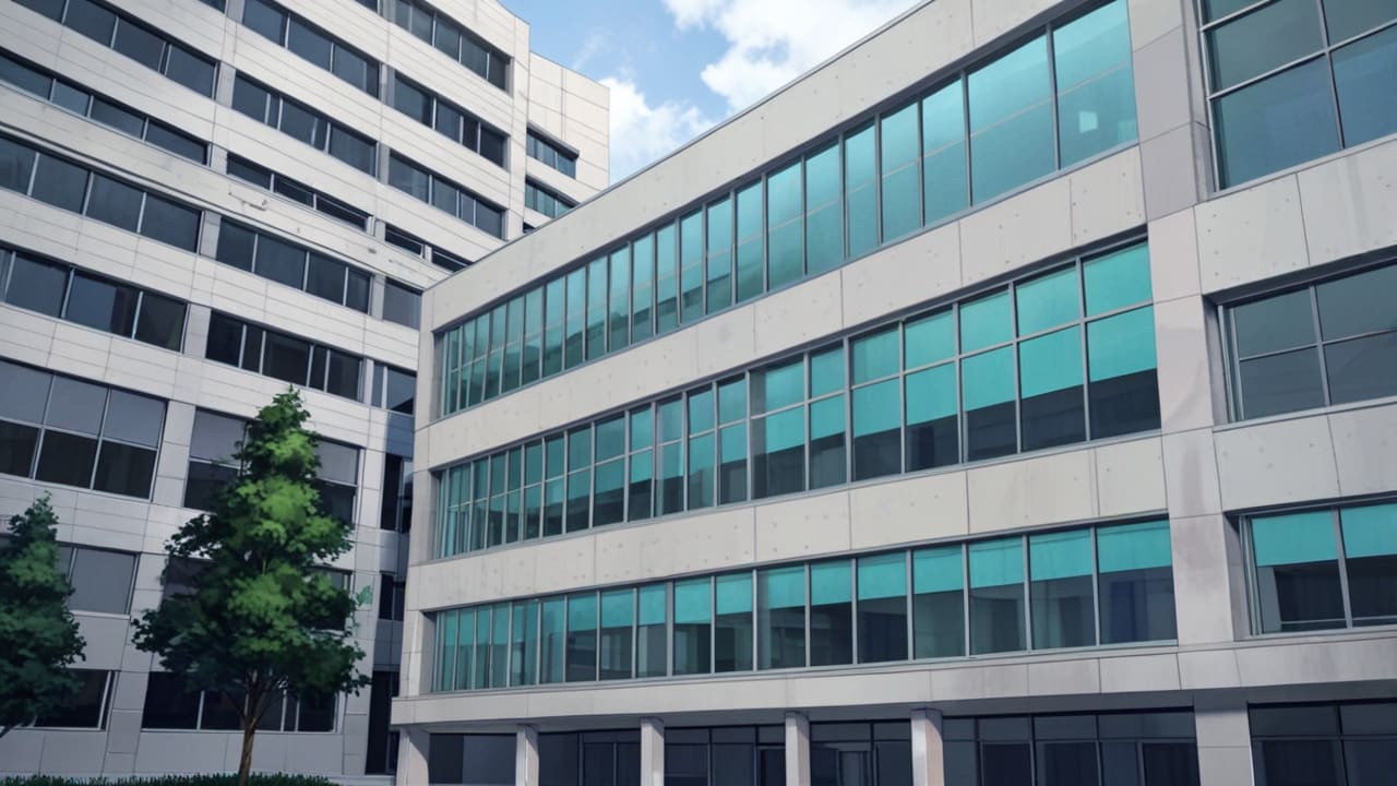 Edificio moderno de oficinas en un entorno urbano de alta tecnología