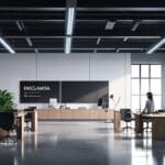 Oficina moderna y tecnológica con enfoque en la innovación digital.