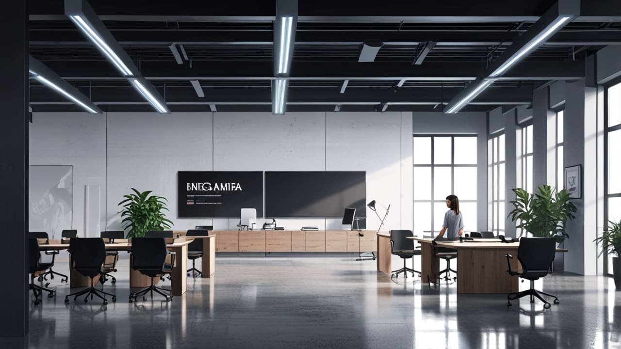 Oficina moderna y tecnológica con enfoque en la innovación digital.