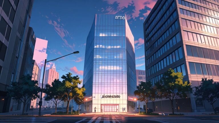 Edificios modernos de una startup tecnológica en un entorno urbano al amanecer