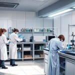 Laboratorio moderno con equipo tecnológico para detección bacteriana en aire y agua