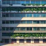 Edificio tecnológico moderno rodeado de vegetación en un entorno urbano de Cataluña