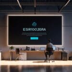 Espacio moderno y tecnológico de una startup en Barcelona con pantallas mostrando software innovador.