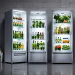 Refrigeradores ecológicos alineados en un almacén moderno con luz natural