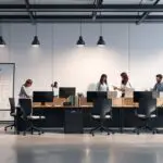 Oficina moderna con equipos tecnológicos y ambiente creativo