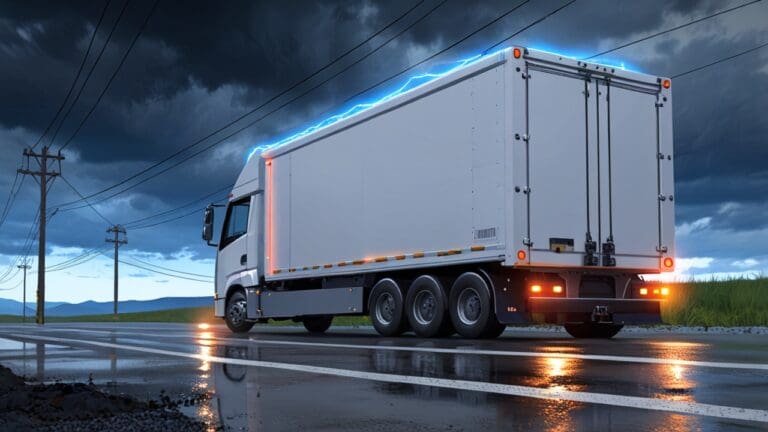 Camión eléctrico en un entorno tecnológico moderno al aire libre