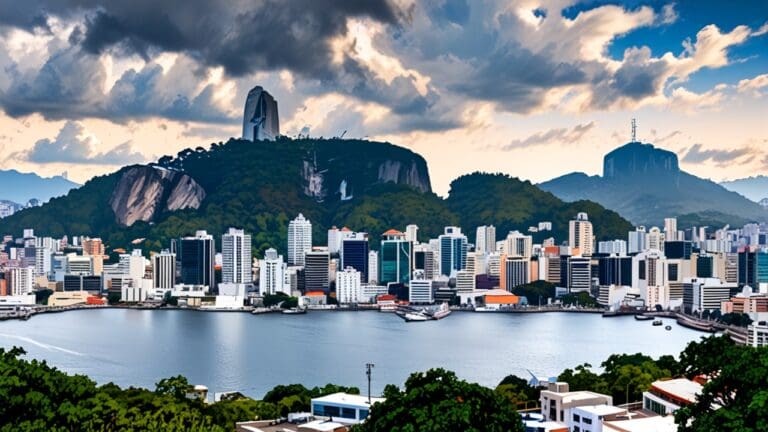Vista panorámica del centro de convenciones en Río de Janeiro con ambiente tecnológico