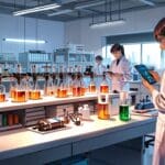 Laboratorio tecnológico con baterías avanzadas y equipos de investigación