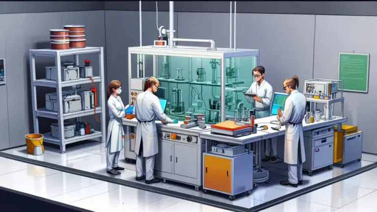 Laboratorio moderno con impresoras 3D y equipo de ingenieros analizando prótesis tecnológicas