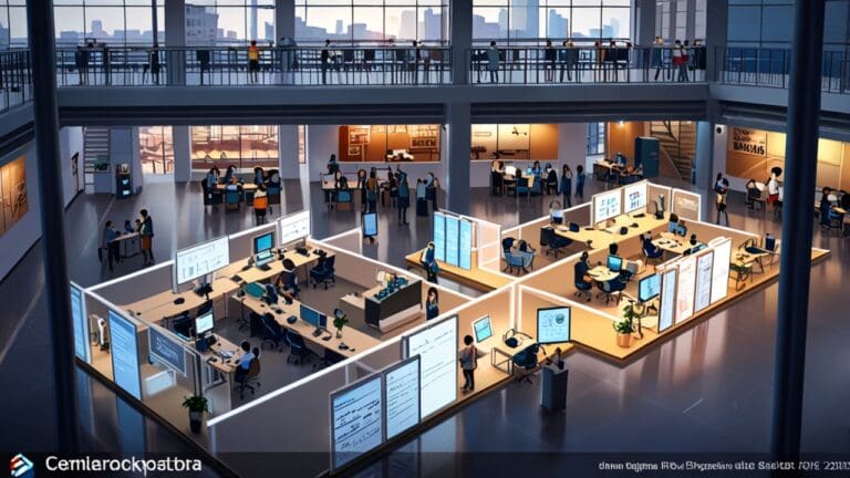 Empresas trabajando en un centro de innovación tecnológica moderno