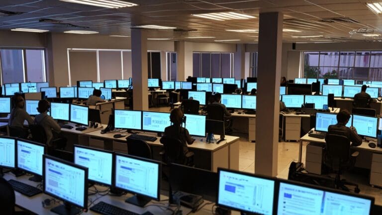 Oficinas modernas con equipos de desarrolladores trabajando en soluciones de inteligencia artificial en Buenos Aires