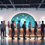 Oficina moderna de una startup tecnológica con equipos innovadores en exhibición