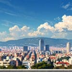 Vista de rascacielos modernos en Barcelona con cielo despejado
