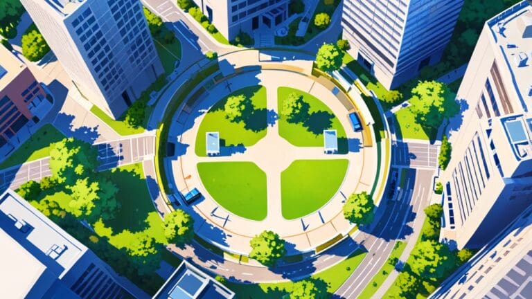 Vista aérea de parques empresariales con edificios modernos de tecnología