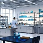 Vista de un moderno laboratorio con dispositivos de realidad aumentada.