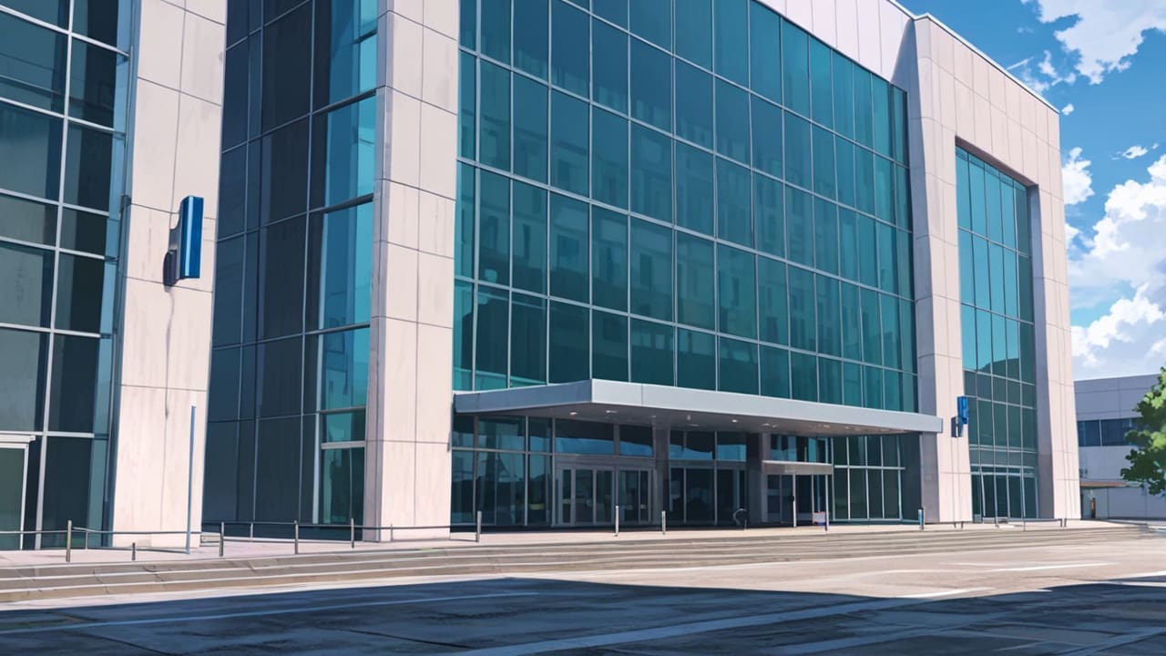 Exterior moderno de un centro de convenciones en un entorno urbano bajo el cielo despejado