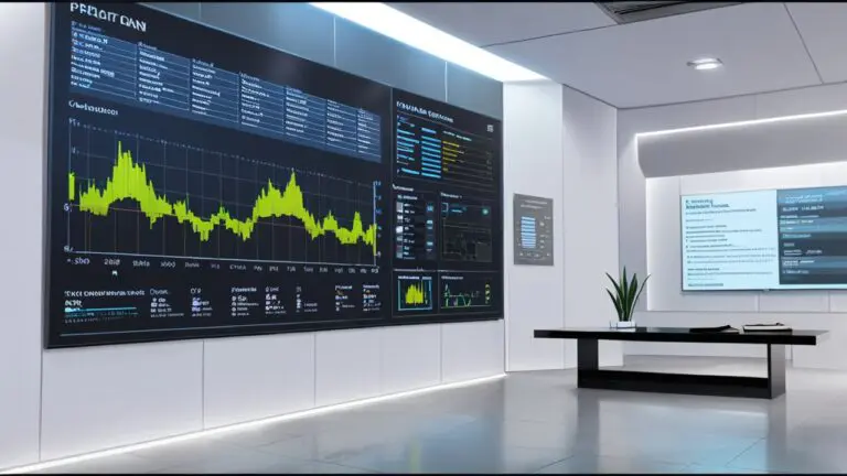 Sala de control moderna con múltiples pantallas mostrando datos de energía en tiempo real.