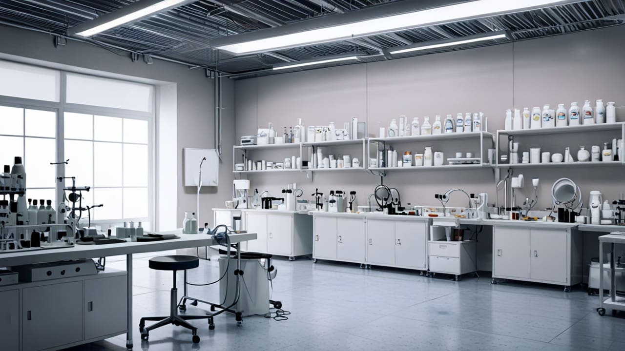 Vista de un moderno laboratorio de cosmética en un parque industrial de Sevilla