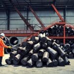 Instalaciones industriales sostenibles con pilas de minerales reciclados.