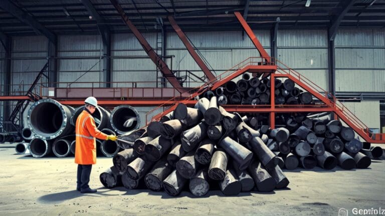 Instalaciones industriales sostenibles con pilas de minerales reciclados.