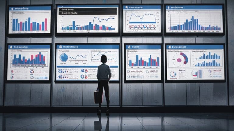 Oficinas modernas con pantallas mostrando código y gráficos de análisis de datos