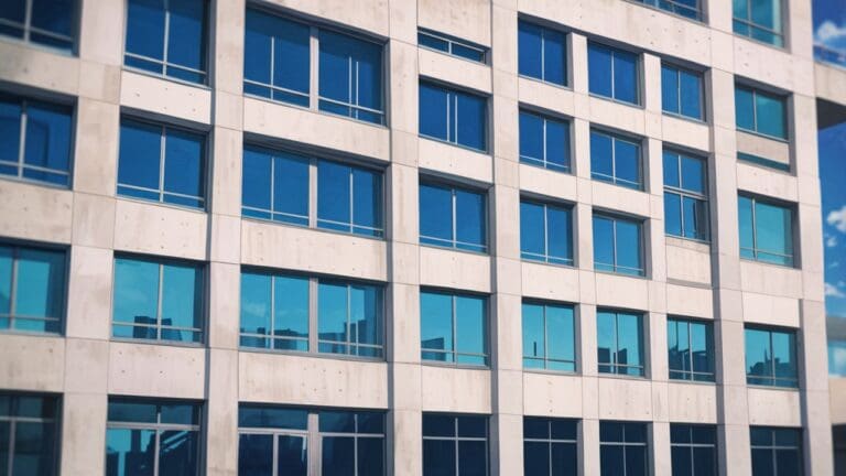 Fachada moderna de un edificio de biotecnología con cielos despejados.