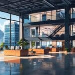 Oficinas de startups tecnológicas en un moderno edificio empresarial