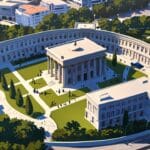 Vista aérea del Palacio de la Oliva en Vigo durante un evento tecnológico al mediodía