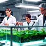 Cultivo de algas marinas en un laboratorio tecnológico con equipos modernos