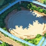 Vista aérea de un moderno parque tecnológico rodeado de zonas verdes bajo un cielo azul claro