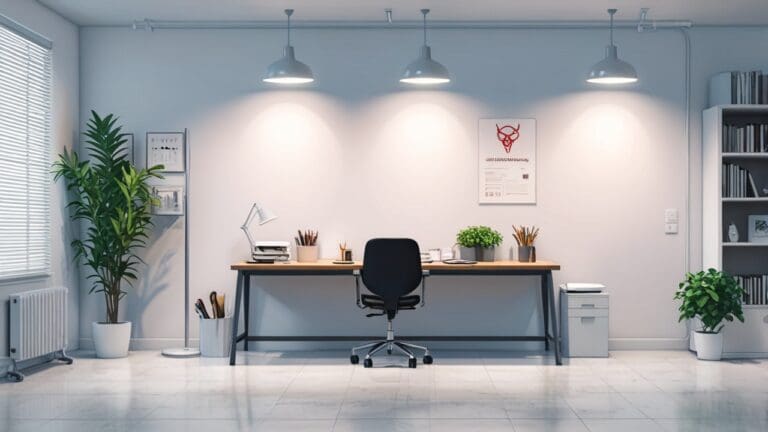 Dispositivo médico sobre escritorio blanco en oficina moderna con fondo tecnológico borroso