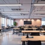 Vista panorámica de un moderno centro de coworking con tecnología avanzada.