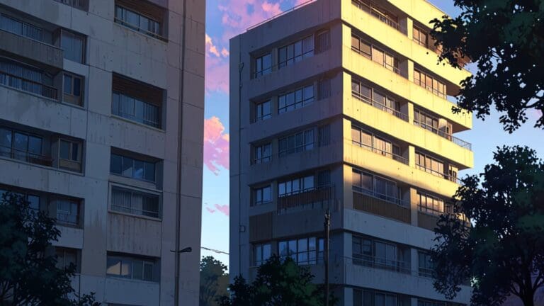 Edificio moderno de viviendas sociales en un parque tecnológico al atardecer