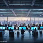 Vista panorámica de una moderna mina con equipos de alta tecnología en operación