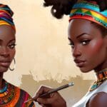 Primer plano de tejidos coloridos de origen africano en un taller de diseño moderno