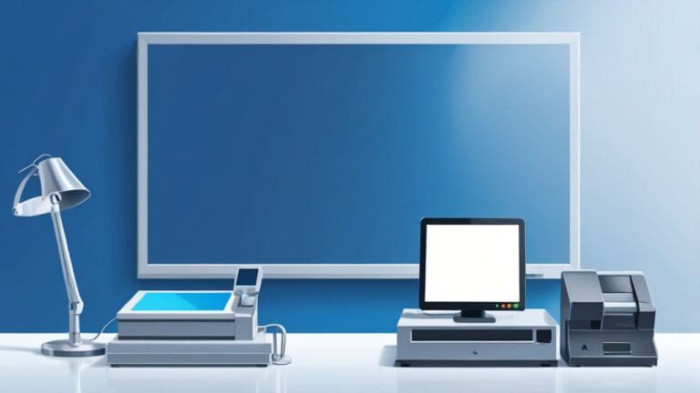 Dispositivo POS moderno sobre un fondo de tonos azules tecnológicos