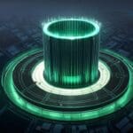 Vista aérea de un moderno centro de convenciones iluminado, rodeado de áreas verdes