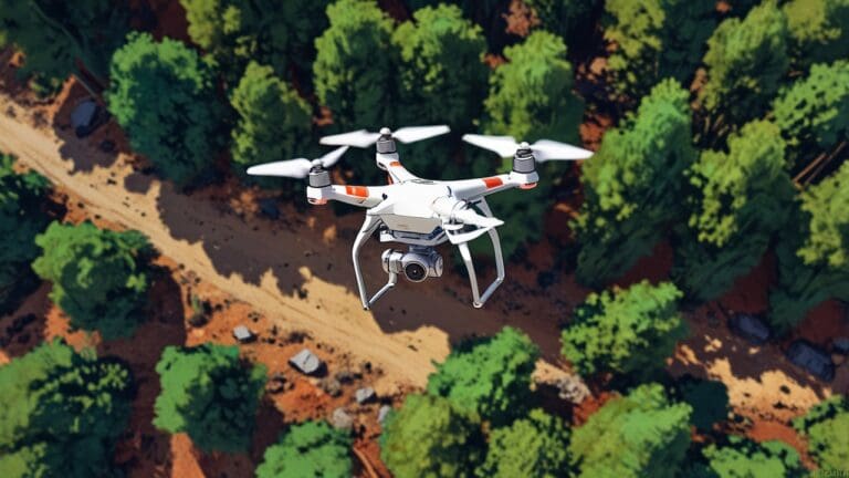Drones volando sobre un denso bosque monitoreando ecosistemas naturales