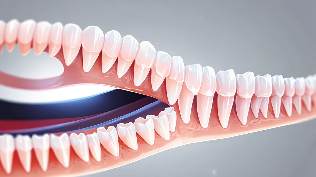 Primer plano de un conjunto de férulas dentales transparentes en un fondo blanco, resaltando tecnología e innovación.